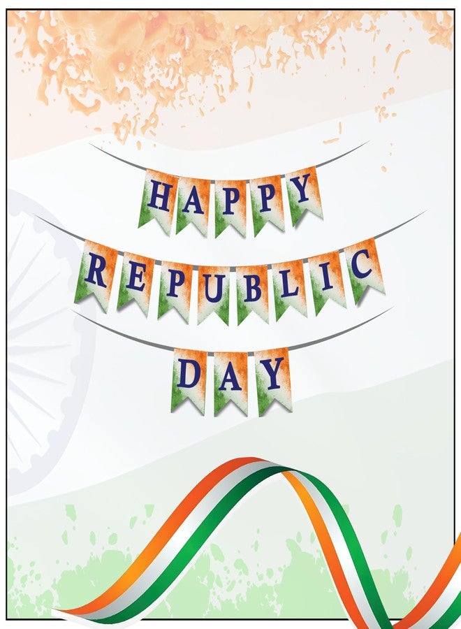 1iAM Republic Day Decoration Items | 1pc 13.6X10.3cm "HAPPY REPUBLIC DAY" Printed Paper Banner for Celebration of 26th January in Home, Party, Office, Club, School, Collage, Restaurant Decoration - Image 1